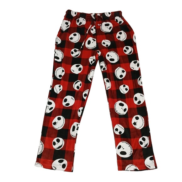 Disney Pajama Pants Men Size L Red Fleece Nightmare Before Christmas Loungewear - Picture 1 of 8